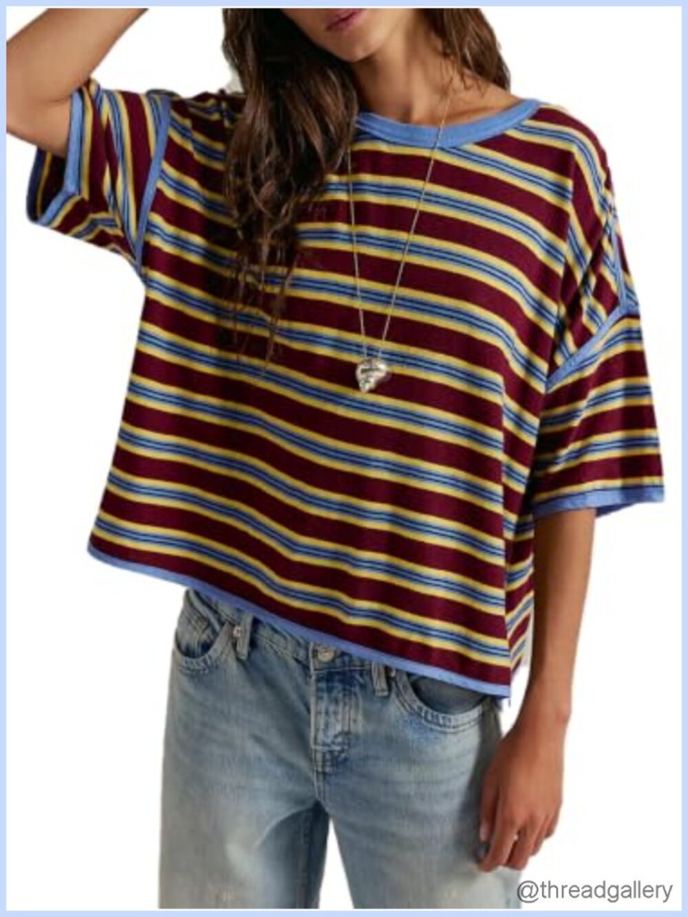 Oversized Striped Boxy Fit Crop T-Shirt 90s Retro Ringer Tee